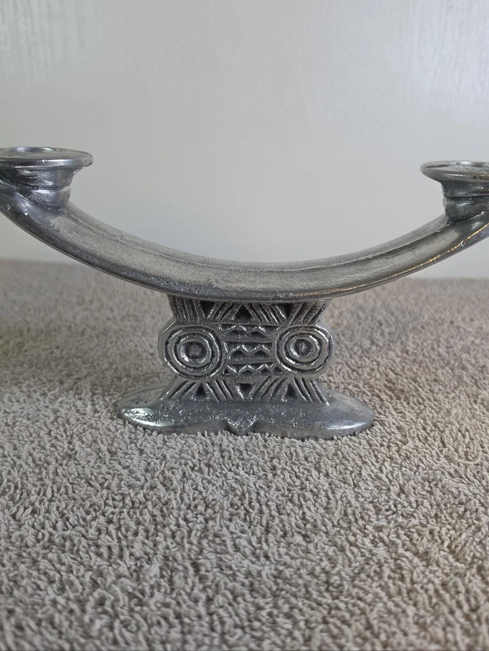 Vintage Metal Csndlestick Designed In The Style Of A Traditional Shona Headrest